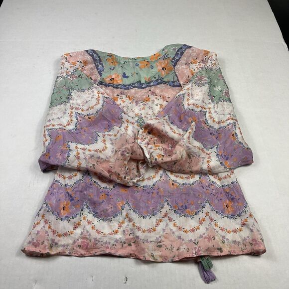 Laia Pastel Boho Blouse Lightweight Silk Blend Tassel Hem Peasant Top Small - Picture 9 of 10